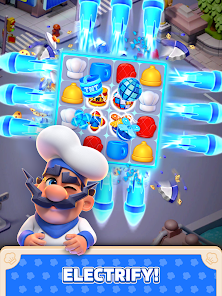 Kitchen Masters oyunundaki elektrikli bulmaca modunda parlayan özel öğeler
